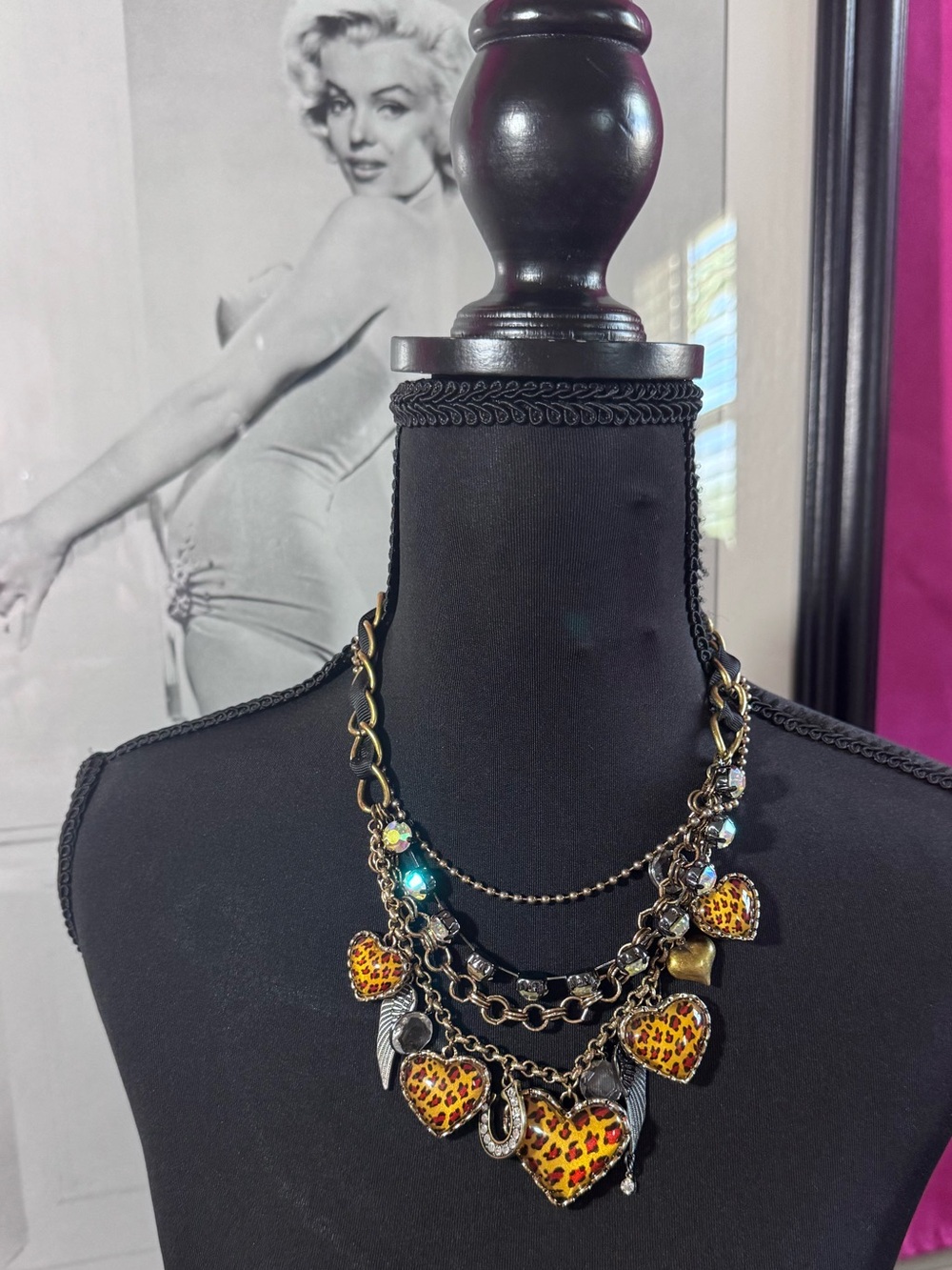Juicy Couture Layered Gold Necklace with Leopard Heart Charms